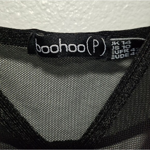 Boohoo Mesh Detail Semi Sheer Body Suit Thin Straps Cutout Back Size US 10 - Picture 3 of 9